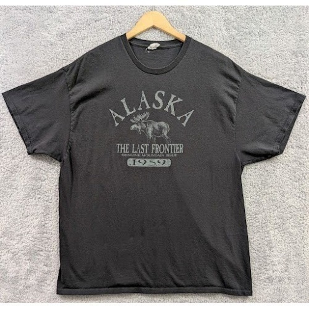 Alaska The Last Frontier Black T-Shirt Mens 2X Moose Genuine Mountain Issue 1959